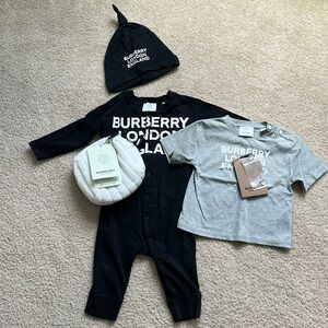 Burberry outfit with matching hat AND grey Burberry t-shirt. Both size 18 month.